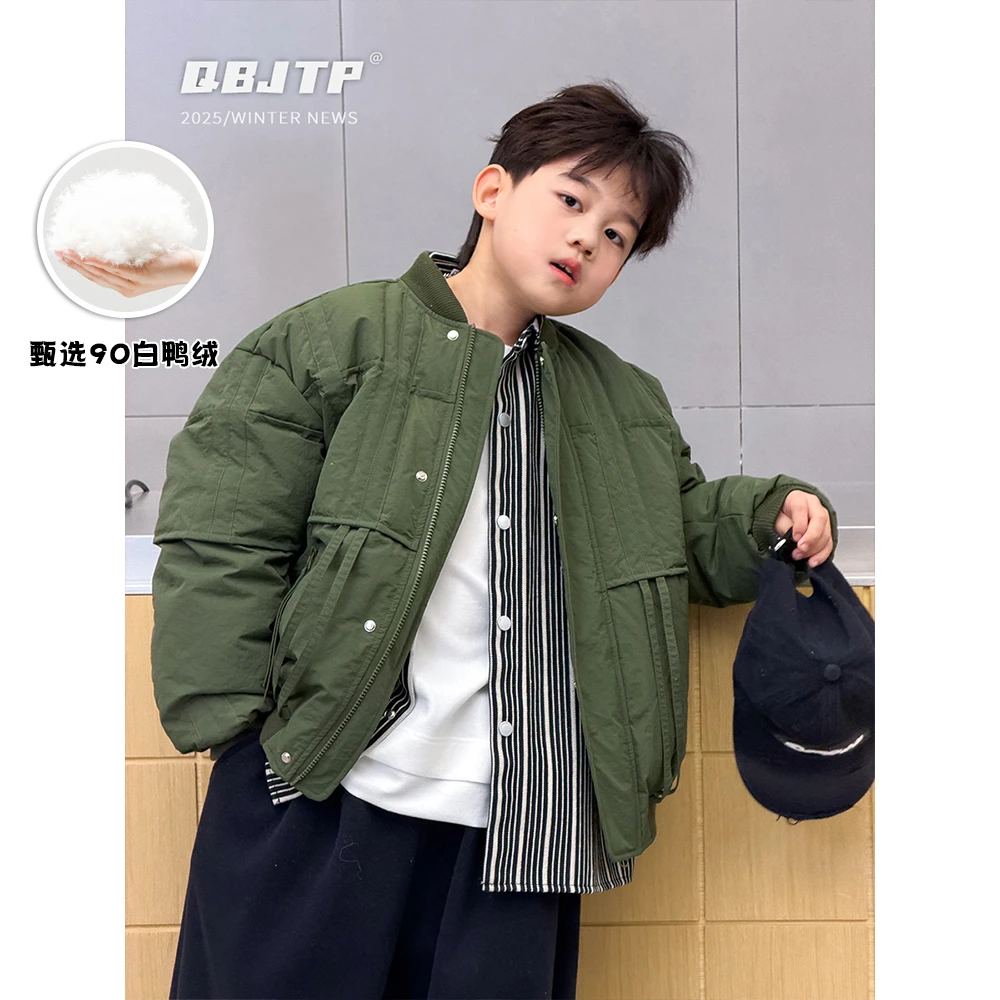 Q宝家童品11月新款 男童羽绒服夹克冬季白鸭绒儿童三防保暖面包服