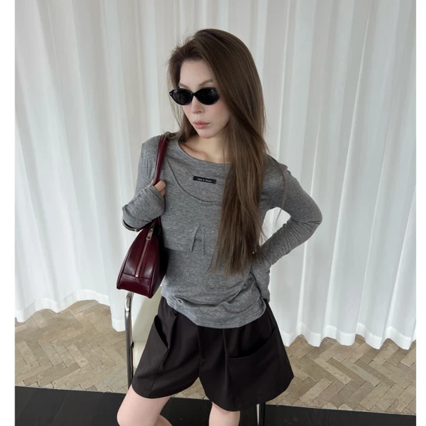 MAKE IF设计师品牌25春夏新品天丝羊毛假两件长袖T简约修身SOLSOL