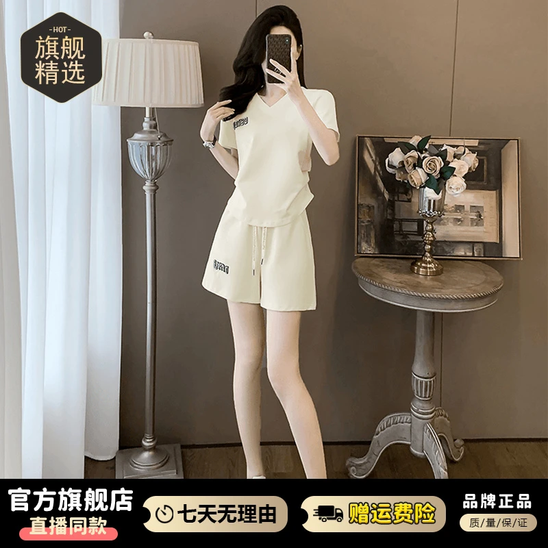 高含棉休闲运动服套装女2026年夏季新款时尚减龄短袖短裤两件套