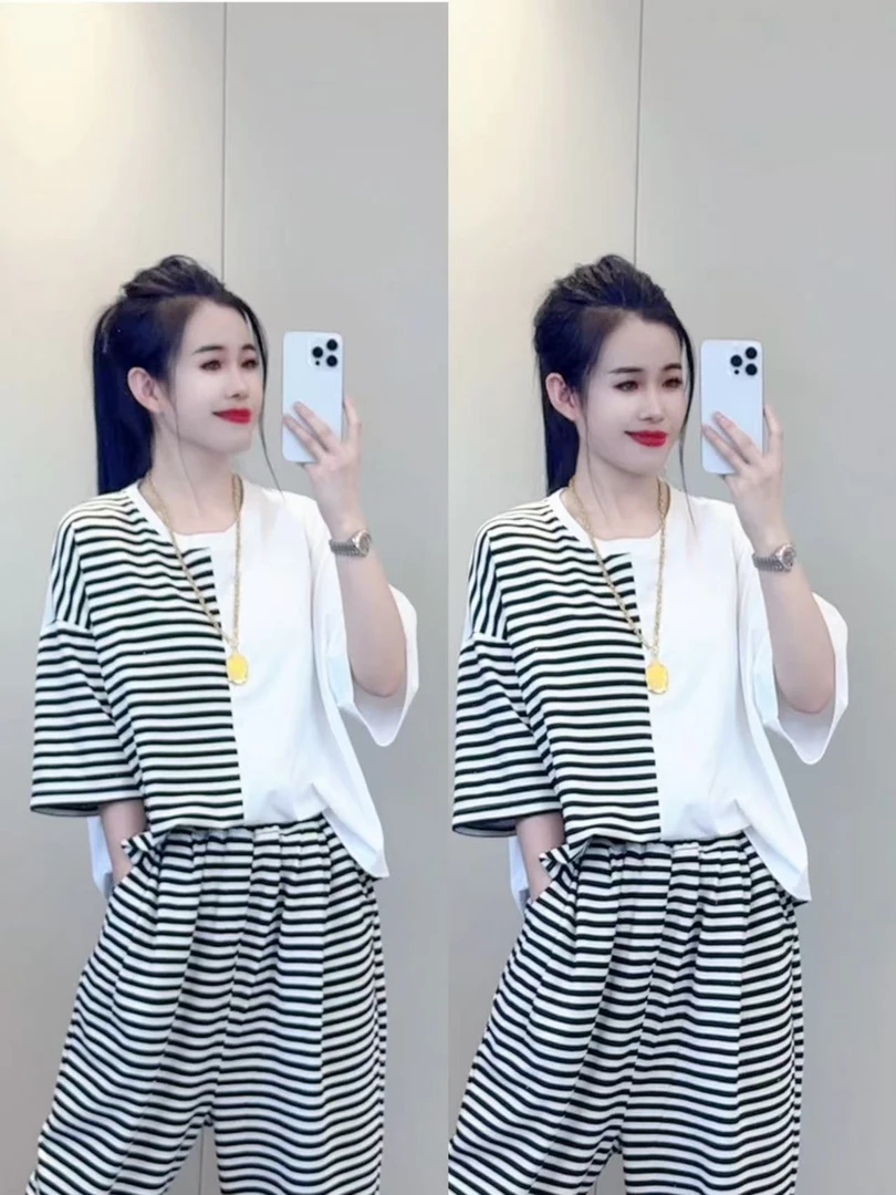 拼接条纹半袖，，，