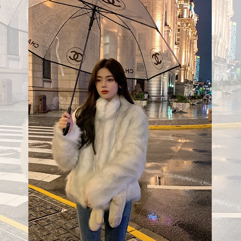 人造皮草 DEARHUA小花家『冰雪Queen』易梦玲环保毛毛外套仿狐狸毛