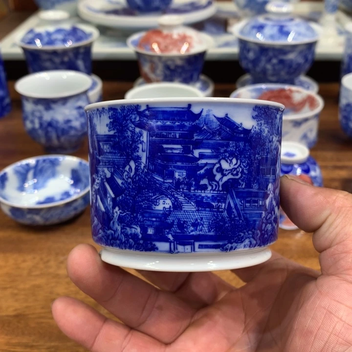 自成堂柴窑青花阿房宫图