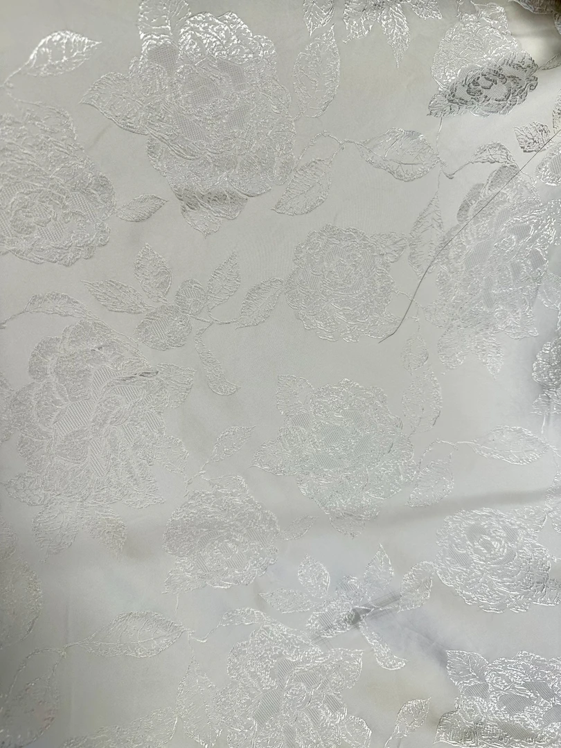 人丝提花面料新中式风格布料【人丝白玫瑰】