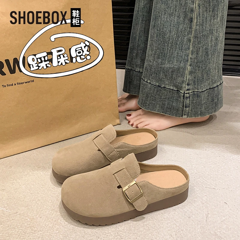SHOEBOX鞋柜踩屎感半拖勃肯鞋女款2025新款夏外穿包头拖鞋一脚蹬