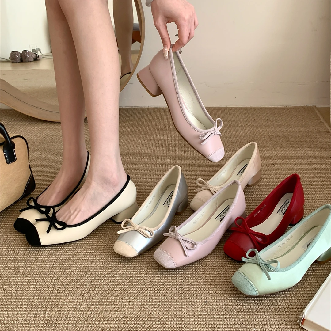 粗跟版~复古小香风中跟方头单鞋女春秋季软底玛丽珍鞋浅口一脚蹬