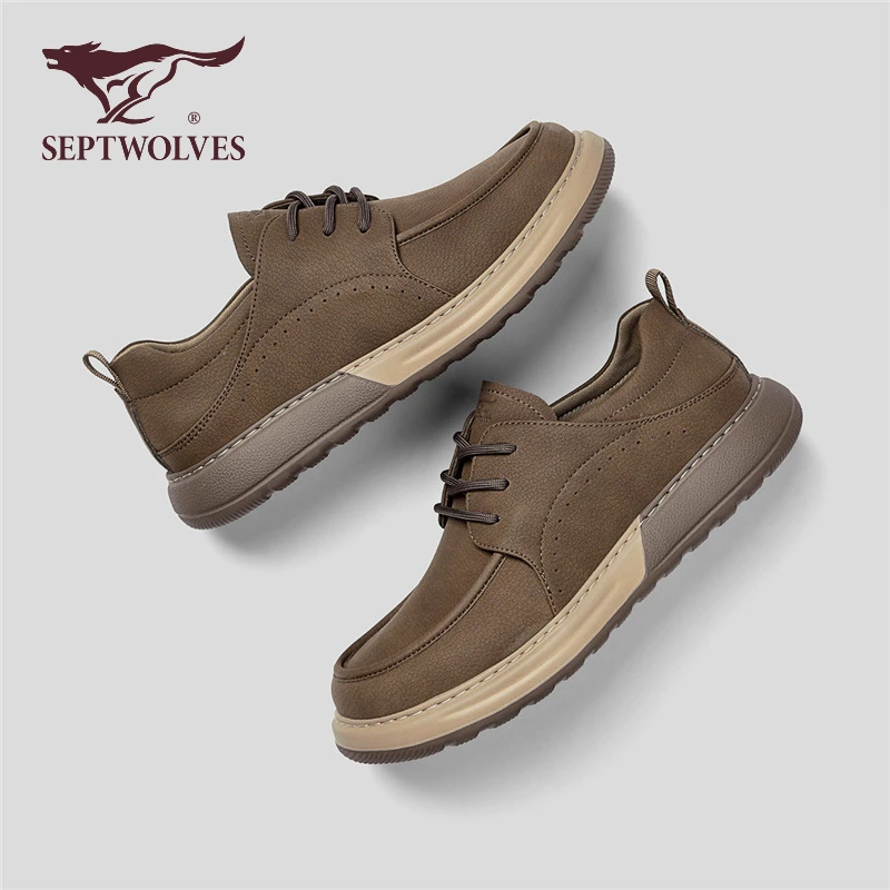 七匹狼商务男鞋秋季时尚百搭软底休闲皮鞋男2025新款厚底复古板鞋