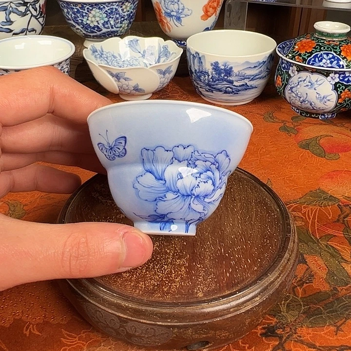 杯子陶青樵轩牡丹葫芦杯
