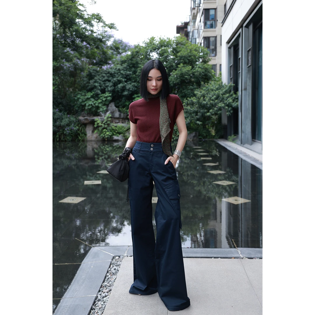 【妙妙精选】HUANGNAJI时尚气质设计感休闲高腰工装裤Z029