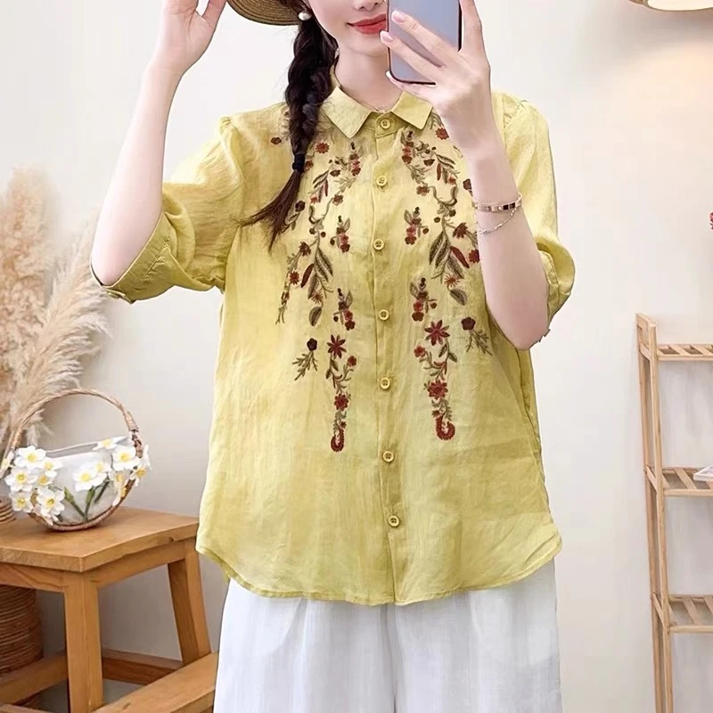 【101-150】麻料反季清仓复古文艺百搭显瘦衬衫上衣