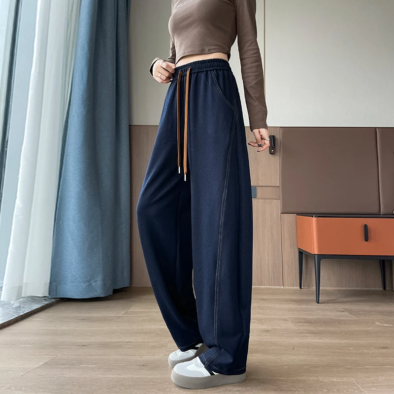 牛仔香蕉阔腿裤女2025春秋新款高腰加绒显瘦秋冬休闲镰刀弯刀裤子