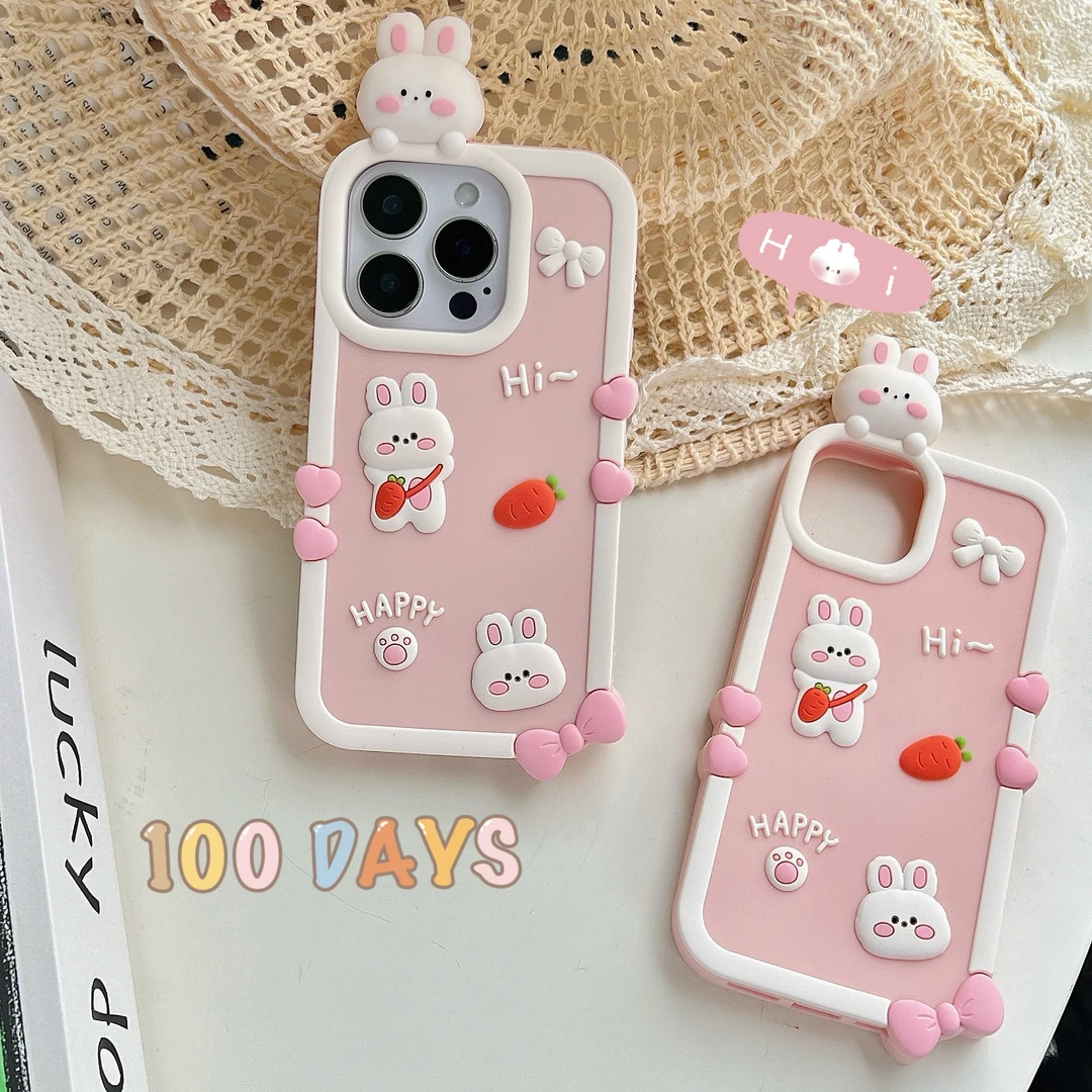 苹果|趴趴兔子卡通可爱适用iPhone16女款ins创意15软硅胶14手机壳