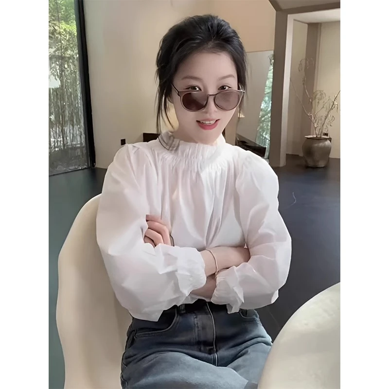 法式木耳边白色衬衫女春秋2025新款轻奢高级感衬衣设计感小众上衣