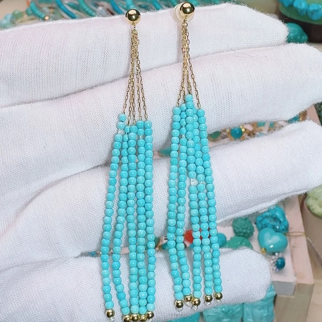 绿松石18K金镶嵌珠宝奇石一帘幽梦耳线