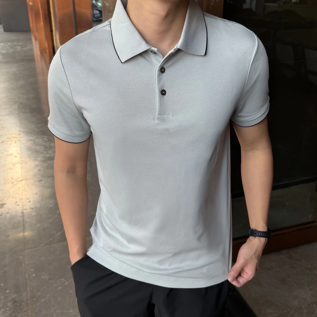 质感双色边翻领polo衫速干凉感透气纯色百搭男士春夏商务轻熟休闲