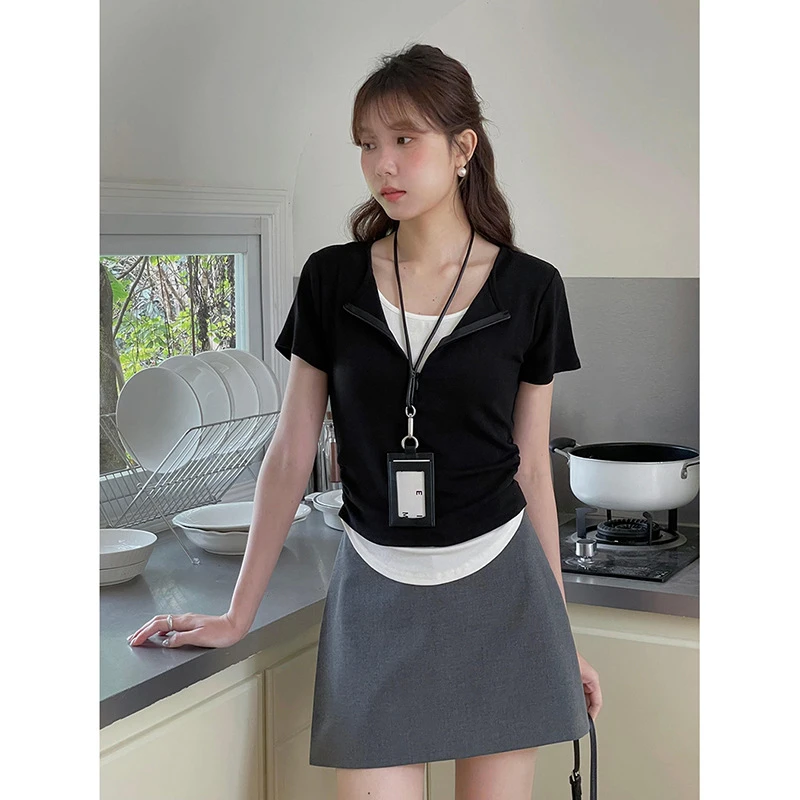 【爆款升级】设计感短款歌铭时尚小众T恤女2025春季新款夏季显瘦