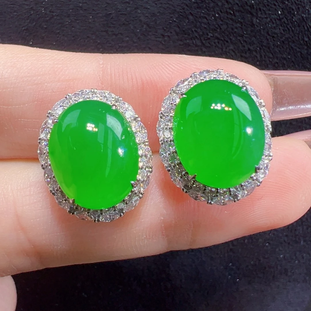 翡翠耳饰18K金镶嵌耳钉