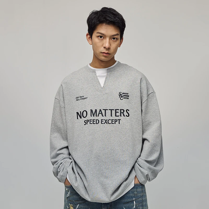 REOCHA热呈25SS重磅纯国潮潮牌复古运动情侣套头假两件v领卫衣男