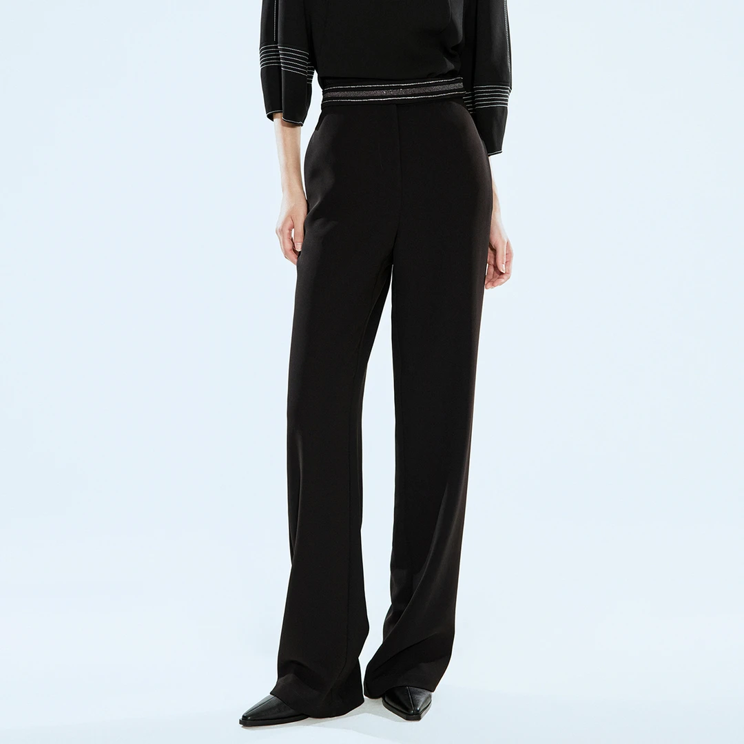 COVERINS新款醋酸腰间闪钻装饰休闲裤中腰商务西裤CC64320010