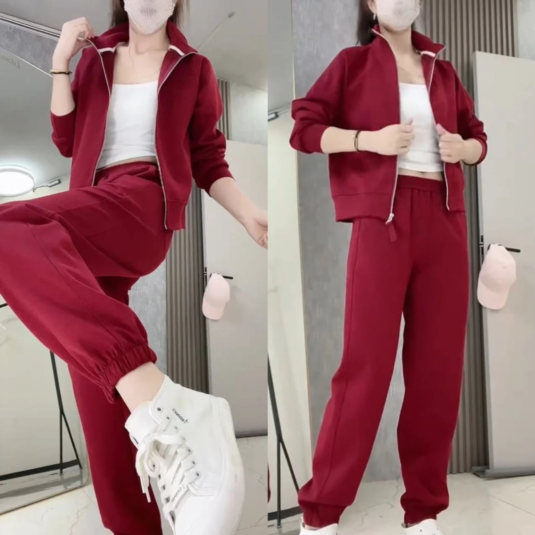 2025秋季新款净版休闲运动套装立领开衫外套显瘦休闲卫裤两件套潮