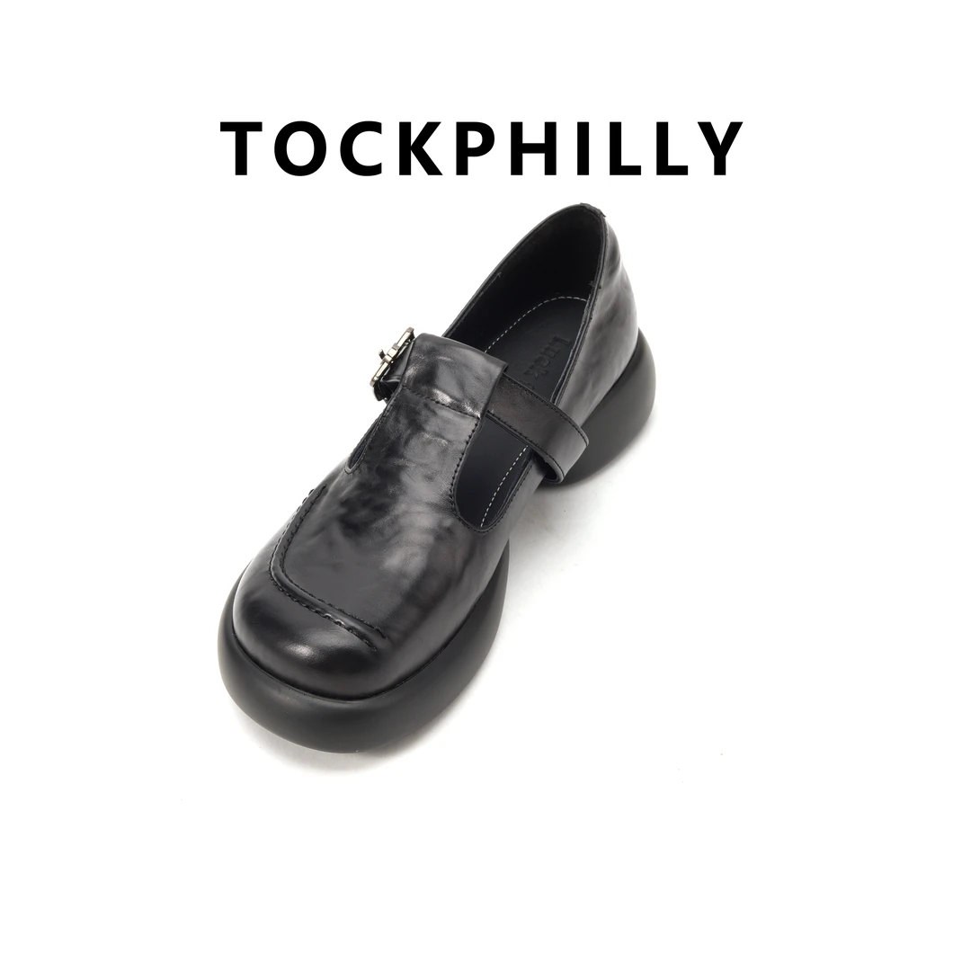 镂空浅口单鞋圆头女鞋复古日系粗跟中口复古风厚底EM89966