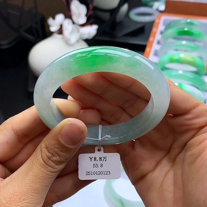 未镶嵌手镯翡翠54阳绿正圈