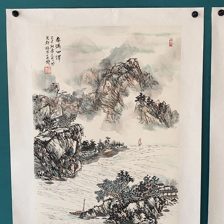 国画四尺三开手绘山水