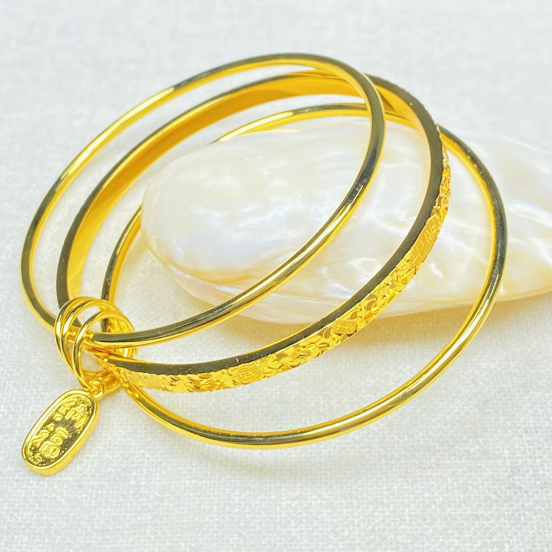 C01130黄色三圈吉言碎冰闭口手镯多样性发货49333