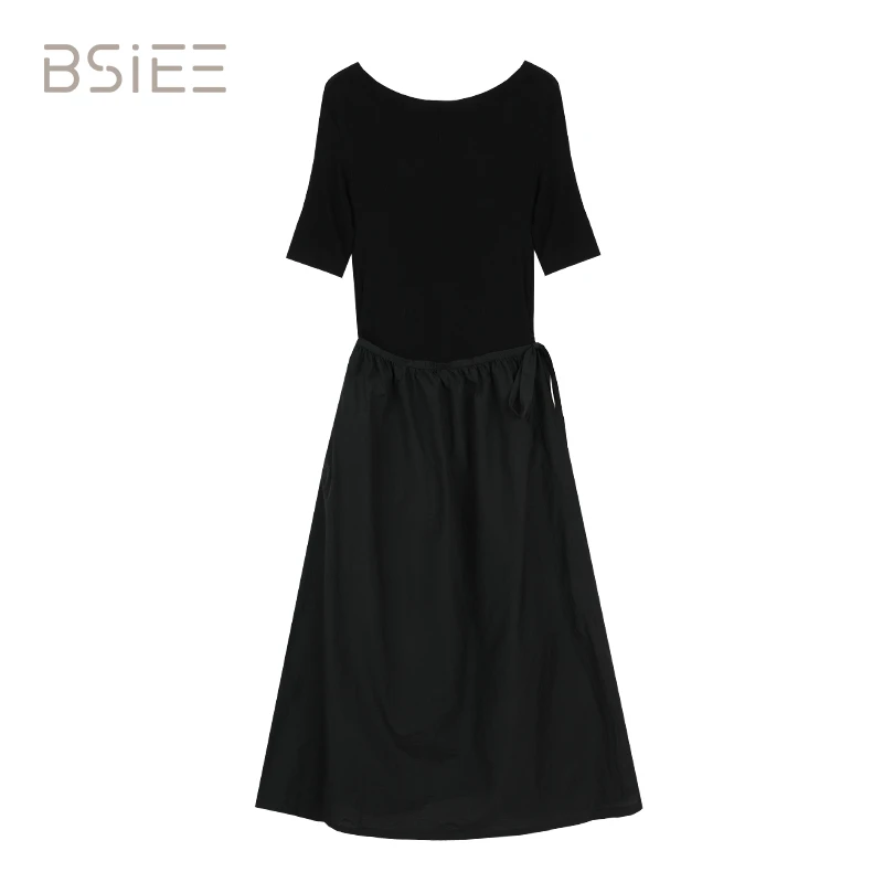 BSiEE本涩设计感船领连衣裙显瘦气质时尚百搭