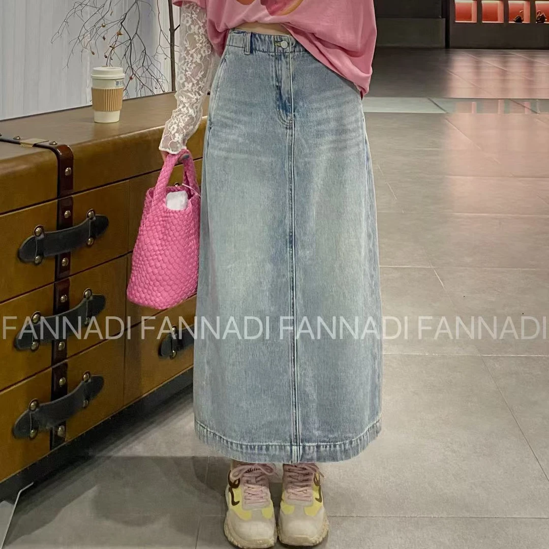 FANNADI【半身裙】轻奢纯棉复古水洗蓝A字显瘦牛仔半裙 NL 62639