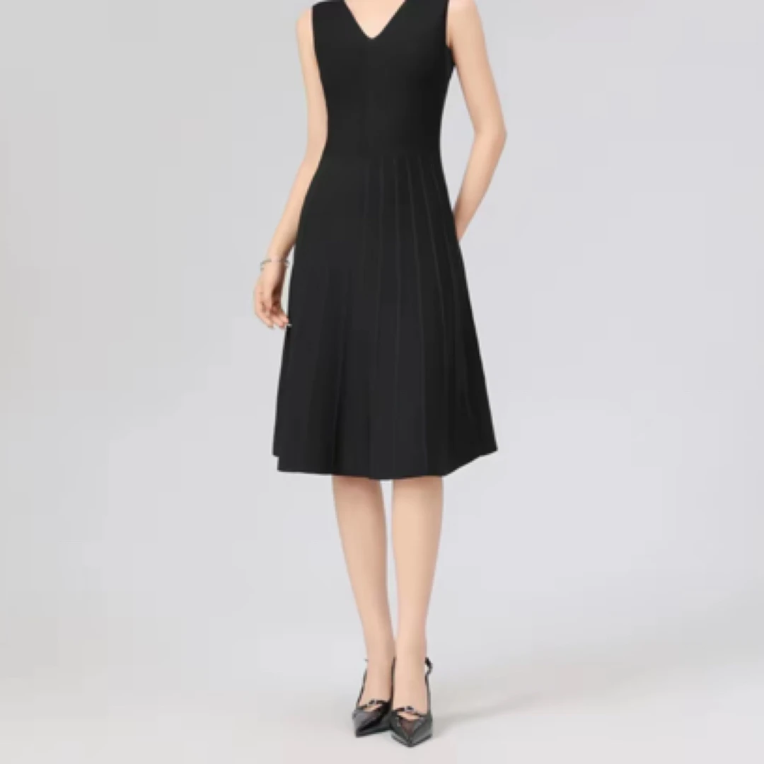 阿玛施新款气质优雅时尚V领修身显瘦针织连衣裙558001