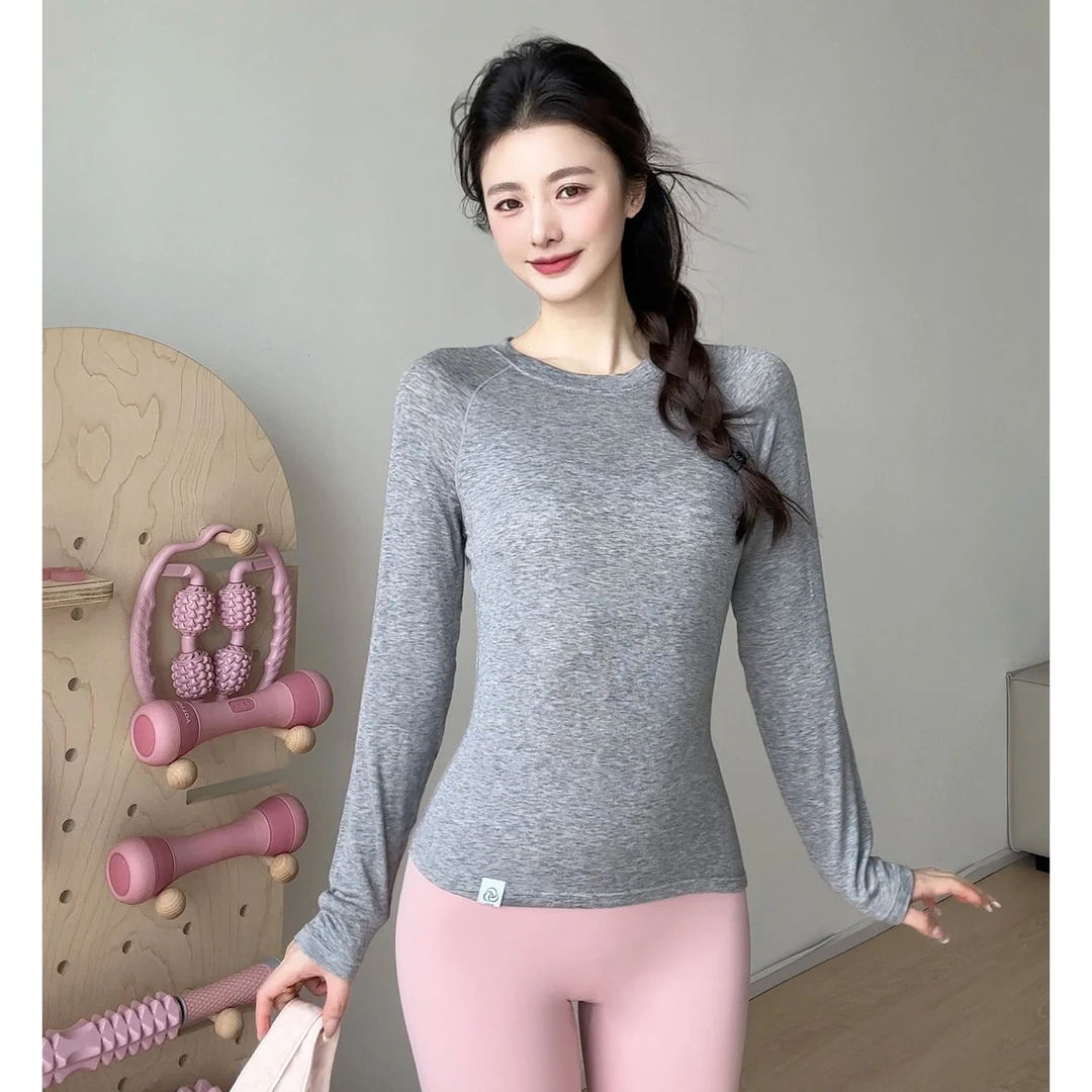 gogoyoga秋冬美利奴羊毛长袖莱赛尔天丝运动弹力修身跑步长袖上衣