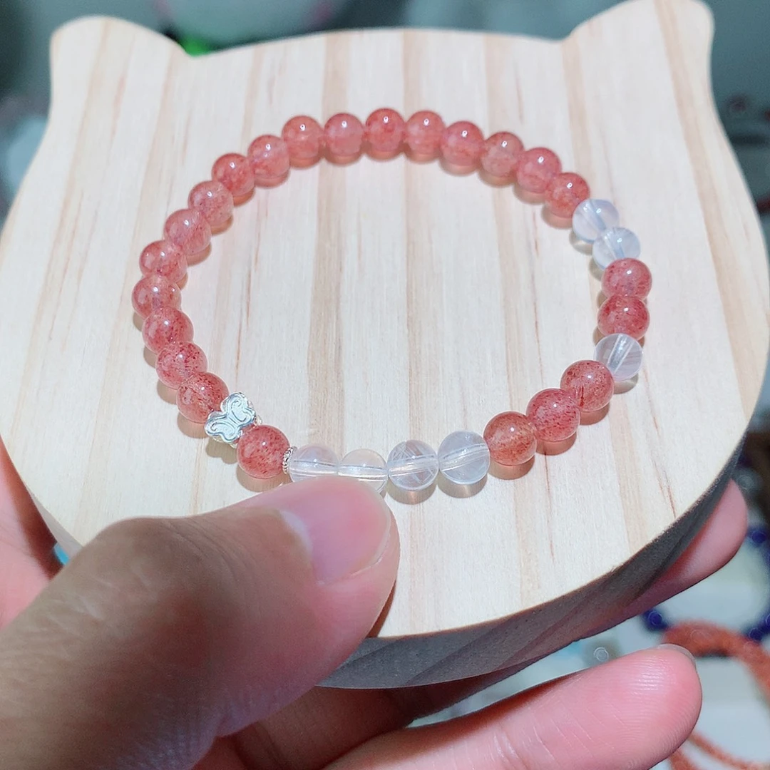 水晶手链银S925镶嵌草莓晶手链蓝针