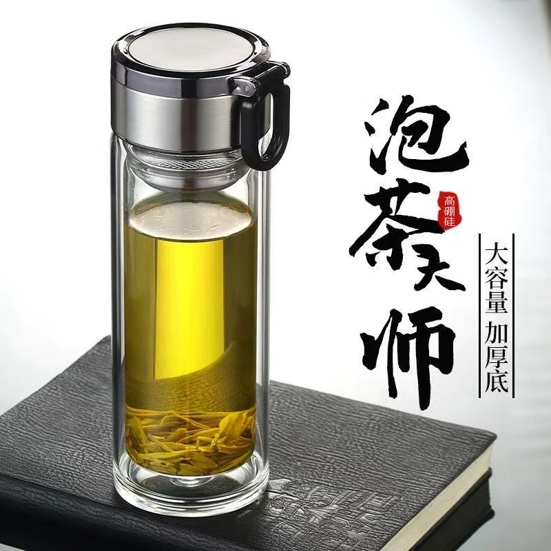 提卡普玻璃杯带盖加厚车载泡茶杯真空玻璃杯水杯大容量玻璃水杯
