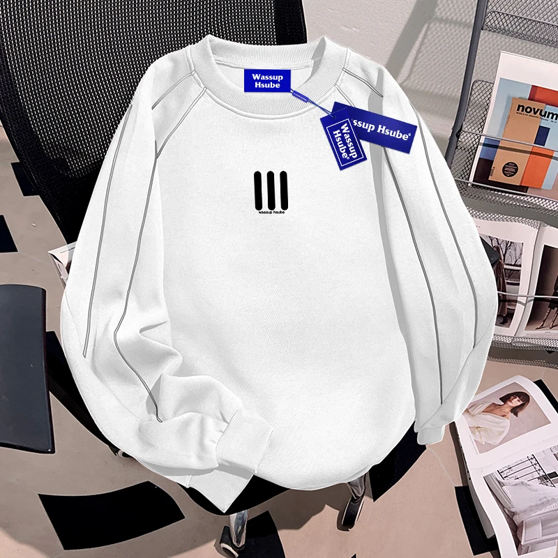WASSUP HSUBE秋冬百搭设计款圆领卫衣休闲男女情侣款宽松重磅潮牌