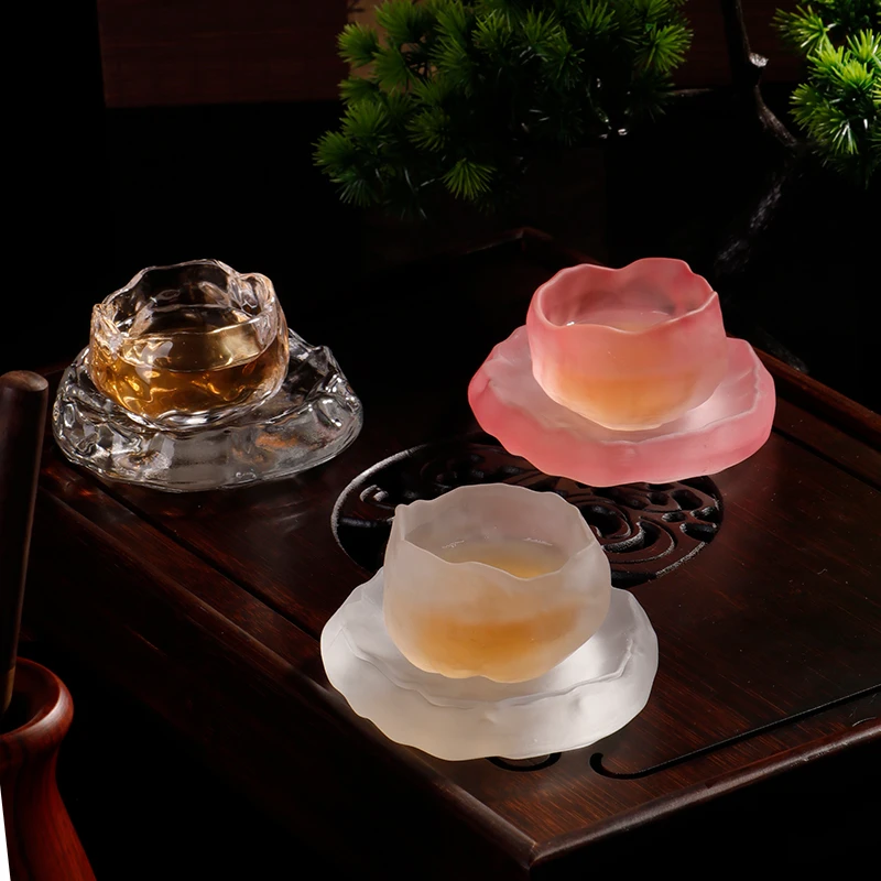 李子柒同款粉色茶杯手工玻璃杯日式初雪主人杯上神品茗杯功夫杯子