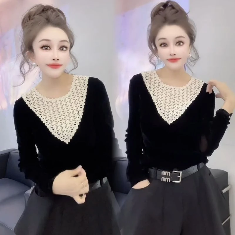 2772025早秋新设计感气质丝绒长袖上衣显瘦减龄时尚休闲显瘦百搭