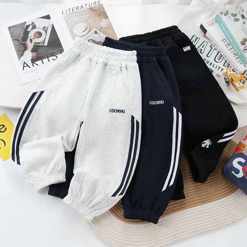 【软糯舒适】2025儿童织带条纹宽松弯道裤LenKid-拉条刺绣