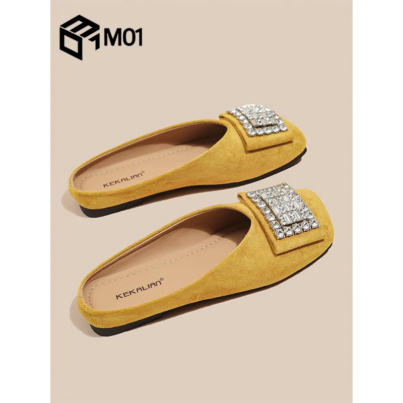 M01勃肯鞋半拖女外穿2025春夏包头一脚蹬法式配裙子水钻平底拖鞋