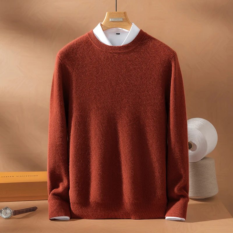 【康赛妮小山羊绒】男士100%小山羊绒衫加密圆领长袖休闲百搭针织衫