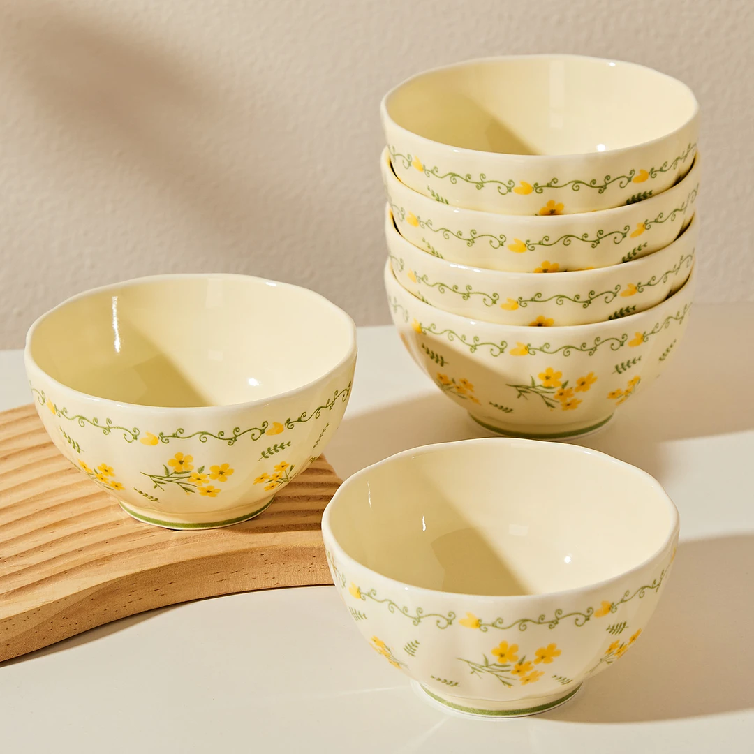 奶油风高颜值景德镇釉下彩陶瓷碗盘餐具家用米饭碗菜盘子鱼盘汤盘