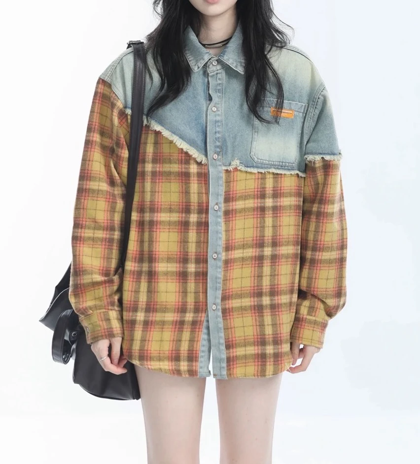 时尚百搭推荐451~500春秋新款2025美式复古宽松牛仔外套ins风