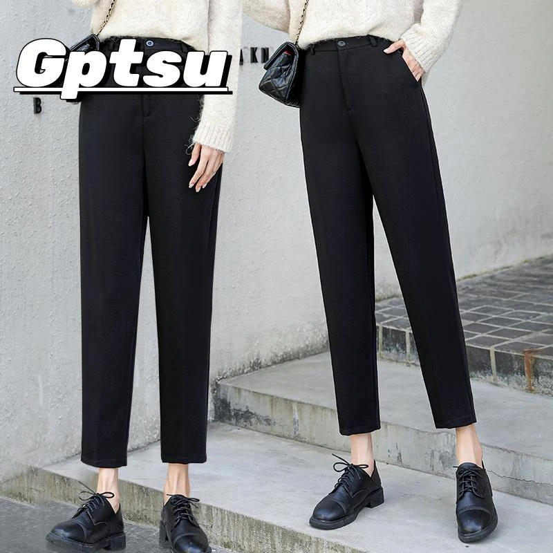 GPTSu西装裤女西裤显瘦高腰黑色裤子垂感休闲女裤春秋职业烟管裤