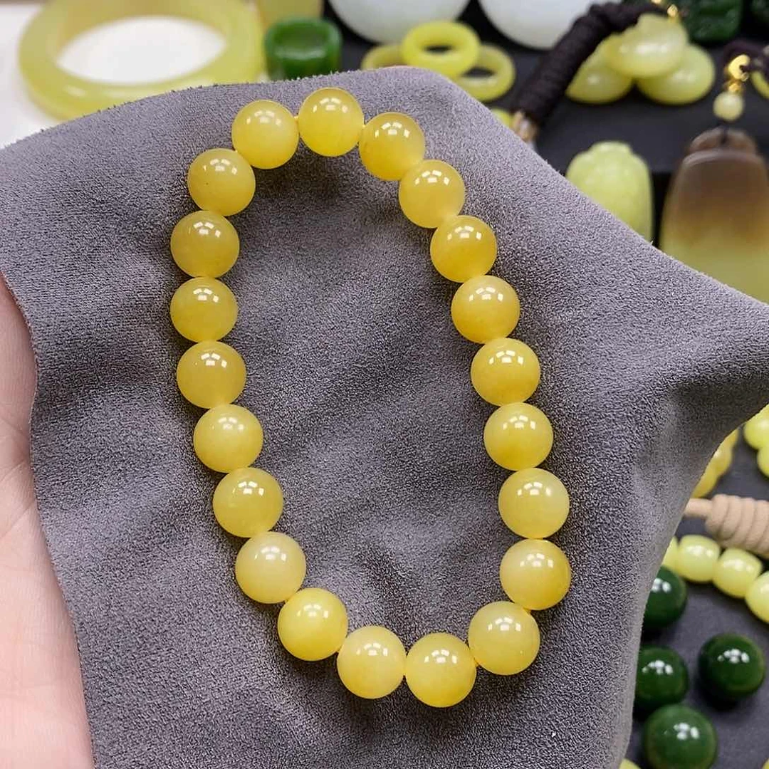 未镶嵌和田玉（黄玉）手串有裂个别