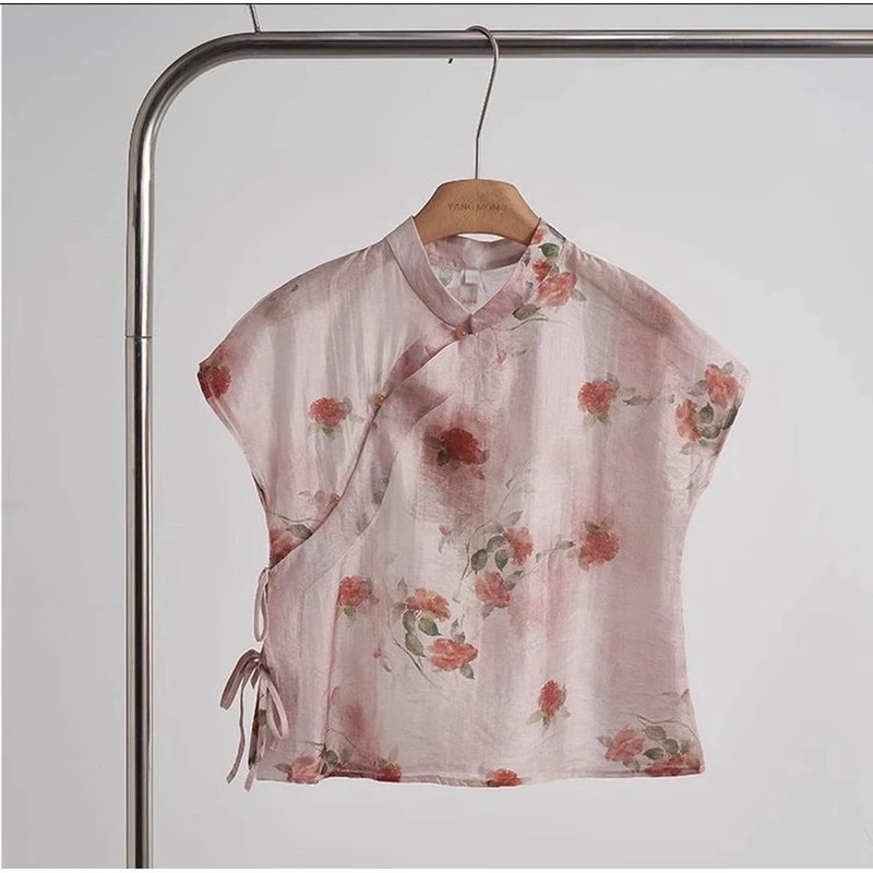 新中式气质国风旗袍斜襟上衣女2025夏季新款禅意复古盘扣薄款小衫