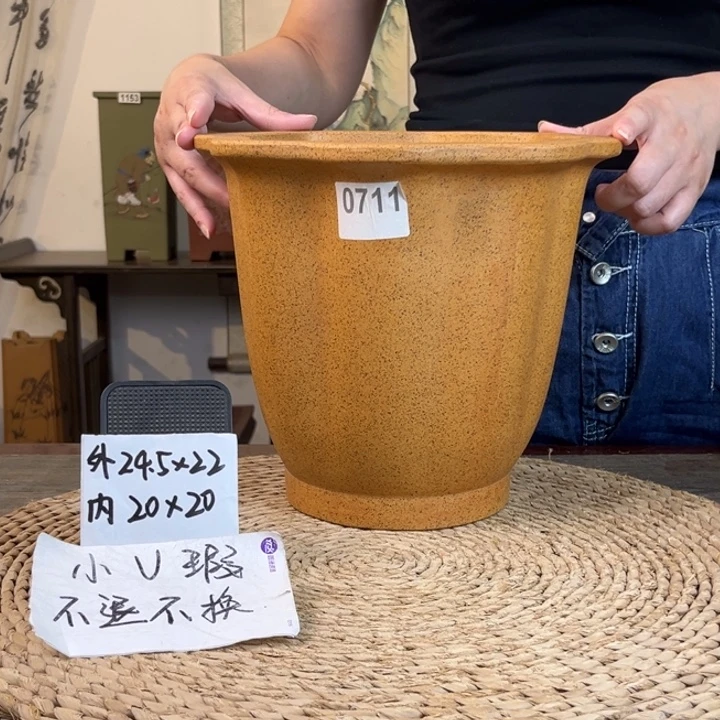 紫砂花盆 微微瑕柴烧大奎口莲花0711