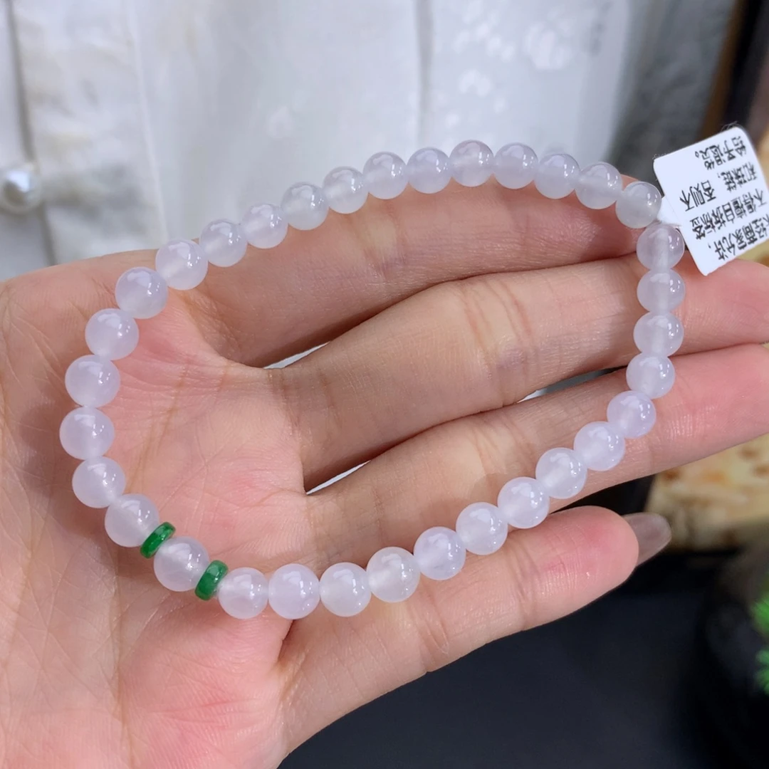 翡翠未镶嵌手串卡5.4-5.7冰胶白冰手串