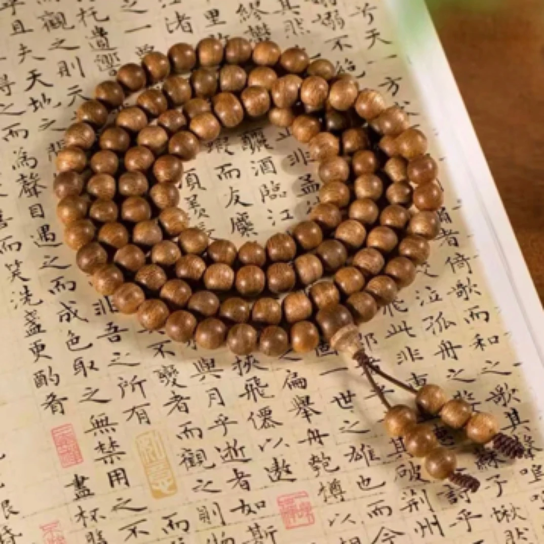 沉香野料土沉黄油格野料08mm108颗念珠天然老料多样性发一