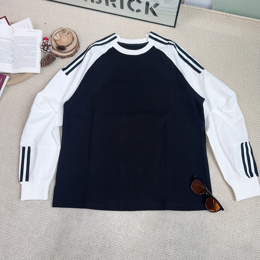 2025年春季新款时尚休闲纯色拼色休闲长袖卫衣9475