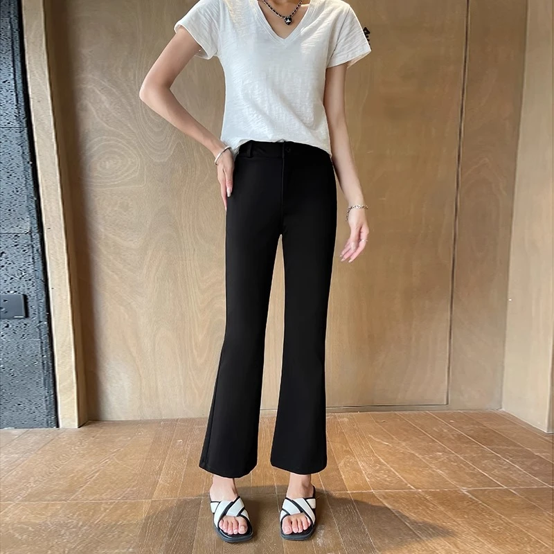 闭眼入~巨显瘦~微喇裤女夏季显瘦九分裤西装八分裤不开叉喇叭裤子