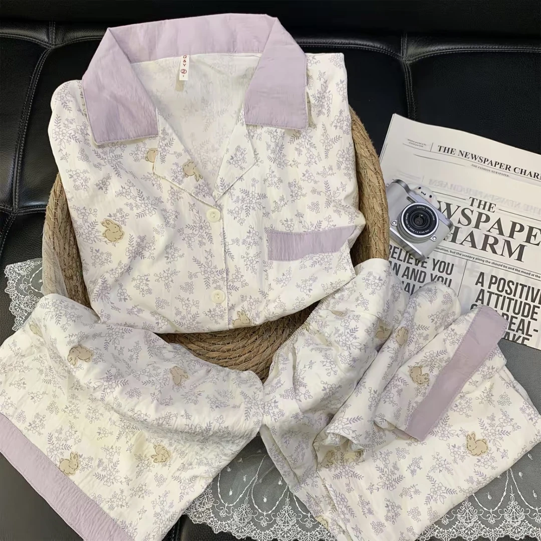 夏季2025新款紫色兔兔睡衣短袖短裤韩版动漫卡通宽松可外穿家居服